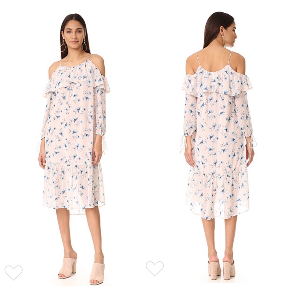 Floral Midi Dress Swiss Dot/Cold Shoulder Design,M - Picture 7 of 8